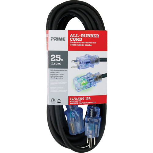 Cordon rallonge All-Rubber, Ext&eacute;rieur, SJOOW, AWG 14/3, 15 A, 25' NRZ Safety Inc.