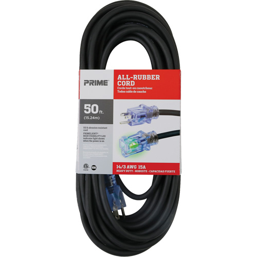 Cordon rallonge All-Rubber, Ext&eacute;rieur, SJOOW, AWG 14/3, 15 A, 50' NRZ Safety Inc.
