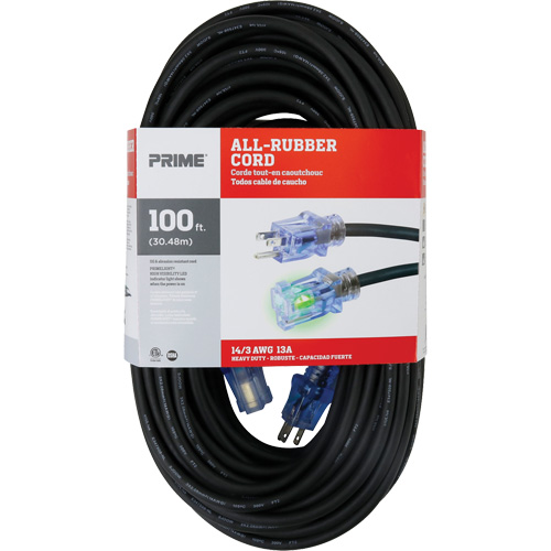 All-Rubber Extension Cord, Outdoor, SJOOW, 14/3 AWG, 15 A, 100' NRZ Safety Inc.