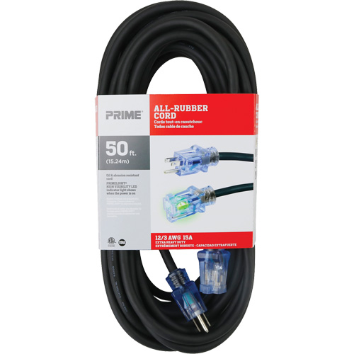 All-Rubber Extension Cord, Outdoor, SJOOW, 12/3 AWG, 15 A, 50' NRZ Safety Inc.