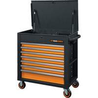 GSX Series Rolling Tool Cart with Tilt Top, 7 Drawers, 35" L x 20" W x 39" H, Black/Orange NRZ Safety Inc.