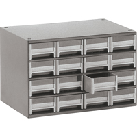 Casiers modulaires pour pi&egrave;ces, Acier, 16 tiroirs, 17" x 10-9/16" x 2-1/8", Gris NRZ Safety Inc.