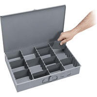 Adjustable Compartment Boxes, Steel, Variable Slots, 18" W x 12" D x 3" H, Grey NRZ Safety Inc.