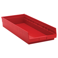 Shelf Bins, 11-1/8" W x 4" H x 23-5/8" D, Red, 50 lbs. Capacity NRZ Safety Inc.