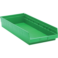Shelf Bins, 11-1/8" W x 4" H x 23-5/8" D, Green, 50 lbs. Capacity NRZ Safety Inc.