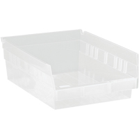 Bacs de rangement pour tablettes, 8-3/8" la x 4" H x 11-5/8" p, Transparent, Capacit&eacute; 30 lb NRZ Safety Inc.