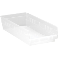 Shelf Bins, 8-3/8" W x 4" H x 17-7/8" D, Clear, 40 lbs. Capacity NRZ Safety Inc.