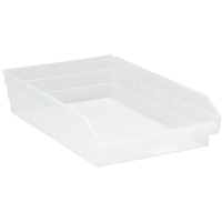 Shelf Bins, 11-1/8" W x 4" H x 17-7/8" D, Clear, 40 lbs. Capacity NRZ Safety Inc.