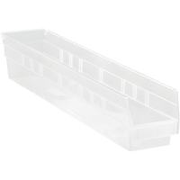 Shelf Bins, 4-1/8" W x 4" H x 23-5/8" D, Clear, 50 lbs. Capacity NRZ Safety Inc.