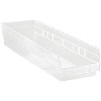 Shelf Bins, 6-5/8" W x 4" H x 23-5/8" D, Clear, 50 lbs. Capacity NRZ Safety Inc.