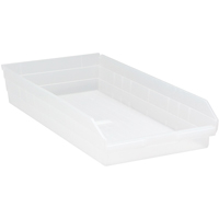 Shelf Bins, 11-1/8" W x 4" H x 23-5/8" D, Clear, 50 lbs. Capacity NRZ Safety Inc.