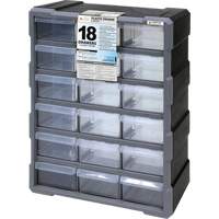 Drawer Cabinet, Plastic, 18 Drawers, 15" x 6-1/4" x 18-3/4", Black NRZ Safety Inc.