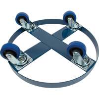Drum Dolly, Steel, 1400 lbs. Capacity, 24" Diameter, Blue Elastic Casters NRZ Safety Inc.