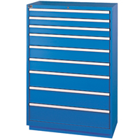 Drawer Cabinets, 9 Drawers, 40-1/4" W x 22-1/2" D x 59-1/2" H, Bright blue NRZ Safety Inc.