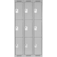Clean Line Lockers, 3 -tier, Bank of 3, 36" x 18" x 72", Steel, Grey, Rivet (Assembled) NRZ Safety Inc.