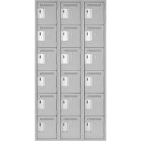 Clean Line Lockerettes, 6 -tier, Bank of 3, 36" x 18" x 72", Steel, Grey, Rivet (Assembled) NRZ Safety Inc.