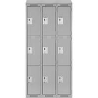 Clean Line Lockers, 3 -tier, Bank of 3, 36" x 18" x 78", Steel, Grey, Rivet (Assembled) NRZ Safety Inc.