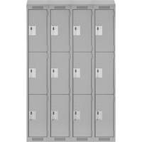 Clean Line Lockers, 3 -tier, Bank of 4, 48" x 18" x 78", Steel, Grey, Rivet (Assembled) NRZ Safety Inc.