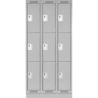 Clean Line Lockers, 3 -tier, Bank of 3, 36" x 18" x 76", Steel, Grey, Rivet (Assembled) NRZ Safety Inc.