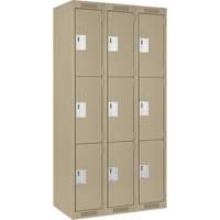 Clean Line Lockers, 3 -tier, Bank of 3, 36" x 18" x 72", Steel, Beige, Rivet (Assembled) NRZ Safety Inc.