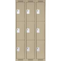 Clean Line Lockers, 3 -tier, Bank of 3, 36" x 18" x 72", Steel, Beige, Rivet (Assembled) NRZ Safety Inc.