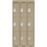 Clean Line Lockers, 3 -tier, Bank of 3, 36" x 18" x 78", Steel, Beige, Rivet (Assembled) NRZ Safety Inc.