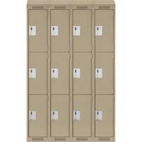 Clean Line Lockers, 3 -tier, Bank of 4, 48" x 18" x 78", Steel, Beige, Rivet (Assembled) NRZ Safety Inc.