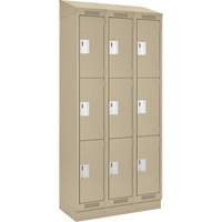 Clean Line Lockers, 3 -tier, Bank of 3, 36" x 18" x 82", Steel, Beige, Rivet (Assembled) NRZ Safety Inc.