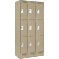 Clean Line Lockers, 3 -tier, Bank of 3, 36" x 18" x 76", Steel, Beige, Rivet (Assembled) NRZ Safety Inc.