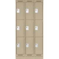 Clean Line Lockers, 3 -tier, Bank of 3, 36" x 18" x 76", Steel, Beige, Rivet (Assembled) NRZ Safety Inc.