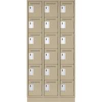Clean Line Lockerette, 6 -tier, Bank of 3, 36" x 18" x 76", Steel, Beige, Rivet (Assembled) NRZ Safety Inc.
