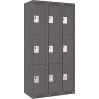 Clean Line Lockers, 3 -tier, Bank of 3, 36" x 18" x 72", Steel, Charcoal, Rivet (Assembled) NRZ Safety Inc.