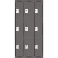 Clean Line Lockers, 3 -tier, Bank of 3, 36" x 18" x 72", Steel, Charcoal, Rivet (Assembled) NRZ Safety Inc.
