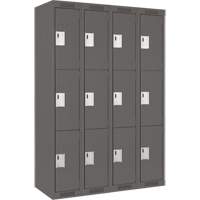 Clean Line Lockers, 3 -tier, Bank of 4, 48" x 18" x 72", Steel, Charcoal, Rivet (Assembled) NRZ Safety Inc.