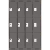 Clean Line Lockers, 3 -tier, Bank of 4, 48" x 18" x 72", Steel, Charcoal, Rivet (Assembled) NRZ Safety Inc.