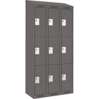 Clean Line Lockers, 3 -tier, Bank of 3, 36" x 18" x 78", Steel, Charcoal, Rivet (Assembled) NRZ Safety Inc.