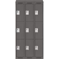 Clean Line Lockers, 3 -tier, Bank of 3, 36" x 18" x 78", Steel, Charcoal, Rivet (Assembled) NRZ Safety Inc.