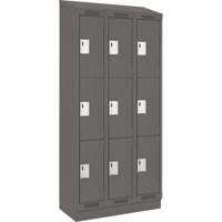 Clean Line Lockers, 3 -tier, Bank of 3, 36" x 18" x 82", Steel, Charcoal, Rivet (Assembled) NRZ Safety Inc.