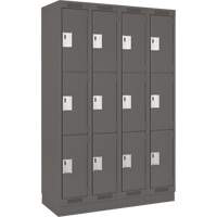 Clean Line Lockers, 3 -tier, Bank of 4, 48" x 18" x 76", Steel, Charcoal, Rivet (Assembled) NRZ Safety Inc.