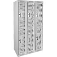 Clean Line Lockers, 2 -tier, Bank of 3, 36" x 15" x 72", Steel, Grey, Rivet (Assembled), Perforated NRZ Safety Inc.
