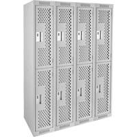Clean Line Lockers, 2 -tier, Bank of 4, 48" x 12" x 72", Steel, Grey, Rivet (Assembled), Perforated NRZ Safety Inc.