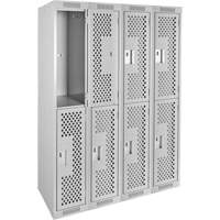 Clean Line Lockers, 2 -tier, Bank of 4, 48" x 12" x 72", Steel, Grey, Rivet (Assembled), Perforated NRZ Safety Inc.