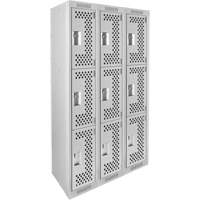 Clean Line Lockers, 3 -tier, Bank of 3, 36" x 12" x 72", Steel, Grey, Rivet (Assembled), Perforated NRZ Safety Inc.