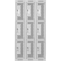 Clean Line Lockers, 3 -tier, Bank of 3, 36" x 12" x 72", Steel, Grey, Rivet (Assembled), Perforated NRZ Safety Inc.