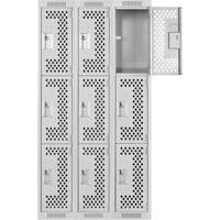 Clean Line Lockers, 3 -tier, Bank of 3, 36" x 12" x 72", Steel, Grey, Rivet (Assembled), Perforated NRZ Safety Inc.
