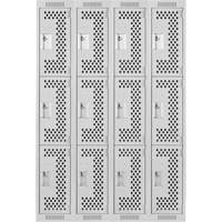 Clean Line Lockers, 3 -tier, Bank of 4, 48" x 12" x 72", Steel, Grey, Rivet (Assembled), Perforated NRZ Safety Inc.