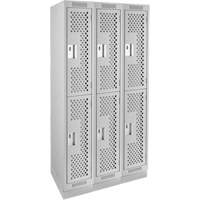 Clean Line Lockers, 2 -tier, Bank of 3, 36" x 15" x 76", Steel, Grey, Rivet (Assembled), Perforated NRZ Safety Inc.