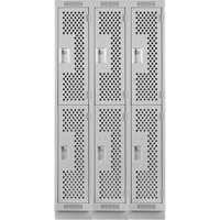 Clean Line Lockers, 2 -tier, Bank of 3, 36" x 15" x 76", Steel, Grey, Rivet (Assembled), Perforated NRZ Safety Inc.