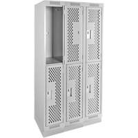Clean Line Lockers, 2 -tier, Bank of 3, 36" x 15" x 76", Steel, Grey, Rivet (Assembled), Perforated NRZ Safety Inc.