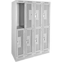 Clean Line Lockers, 2 -tier, Bank of 4, 48" x 15" x 76", Steel, Grey, Rivet (Assembled), Perforated NRZ Safety Inc.
